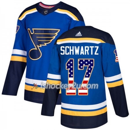 Mænd NHL St. Louis Blues Trøje Jaden Schwartz 17 Adidas 2017-2018 Blå USA Flag Fashion Authentic